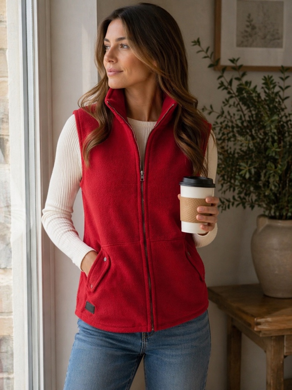 Ralph Lauren Red Vest Ralph Lauren
Women Zip Up Lightweight Layer Preppy